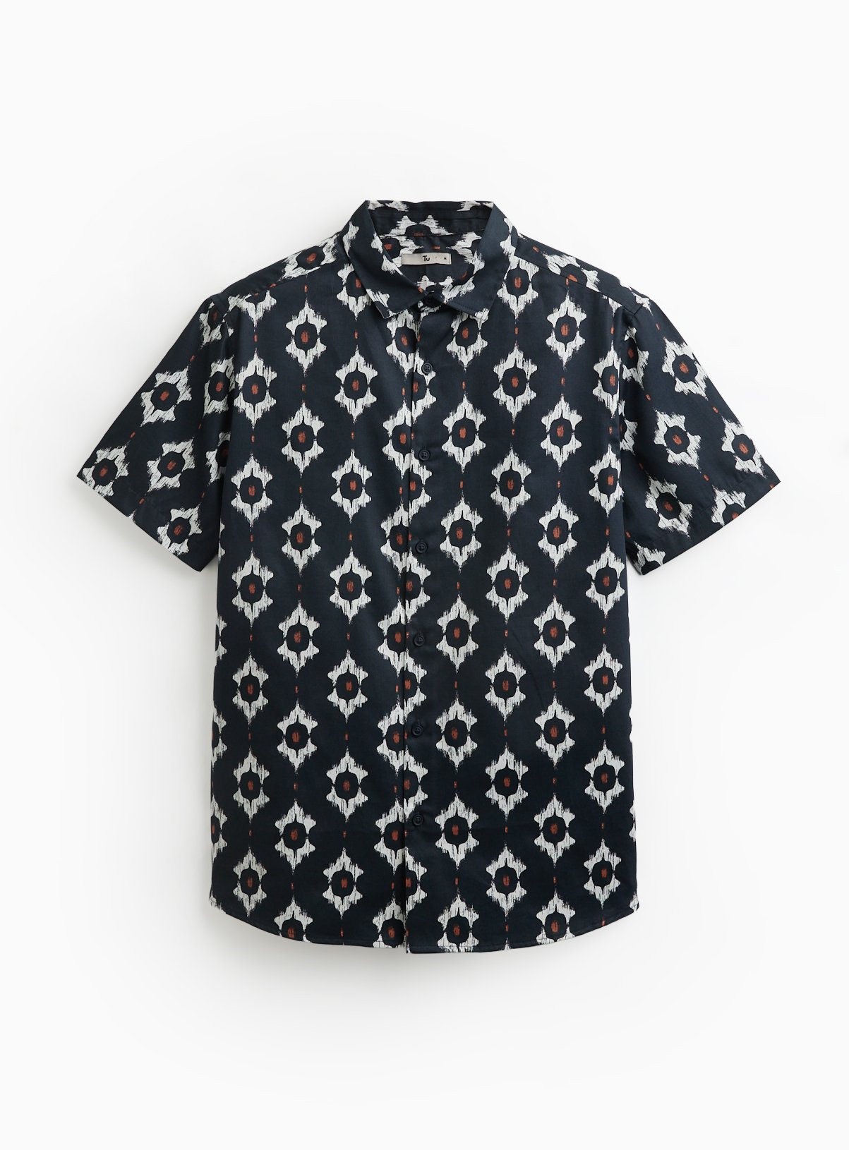 Navy Ikat Print Satin Shirt XXXXL