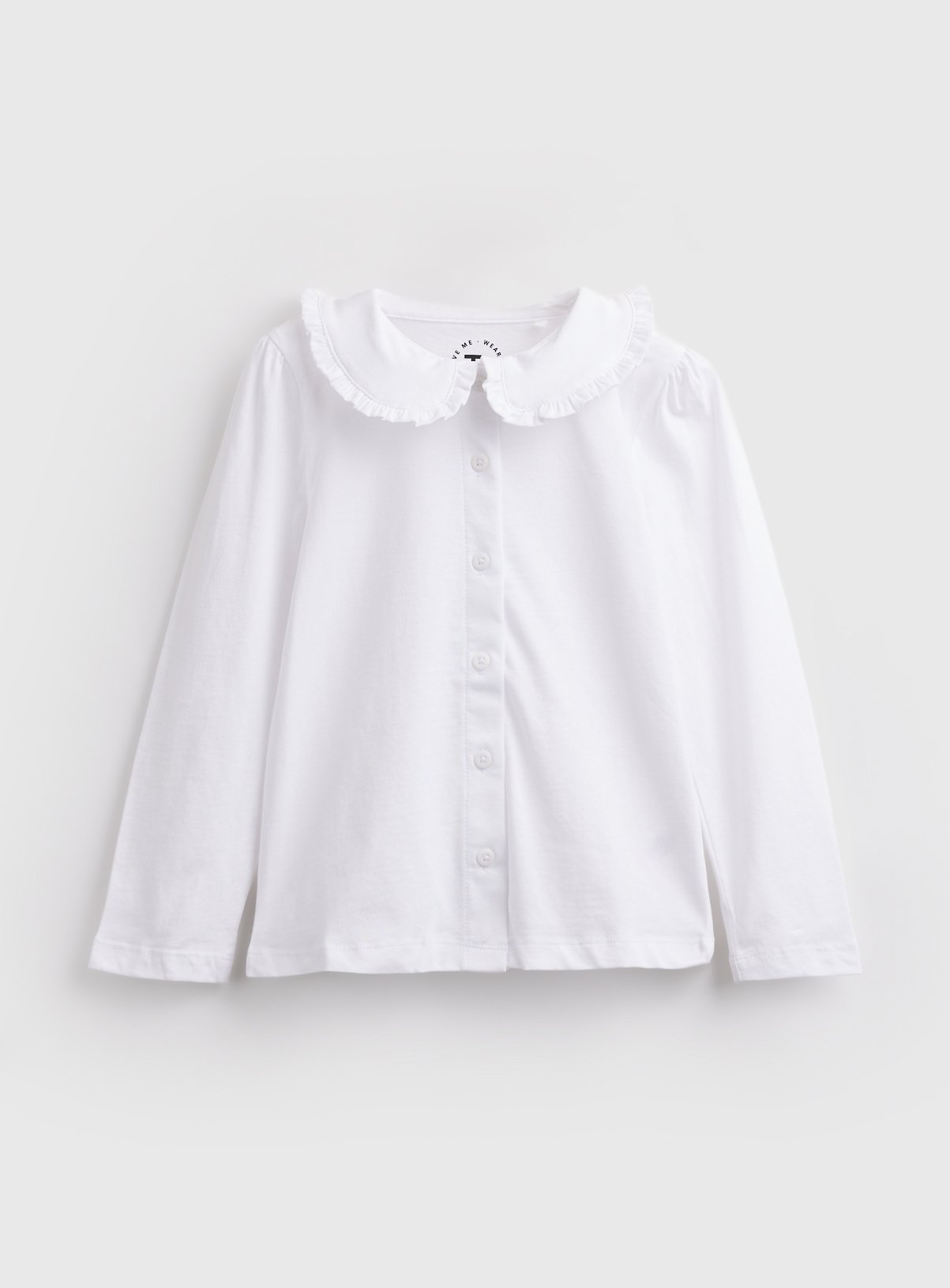White Wide Collar Long Sleeve Polo Shirt 