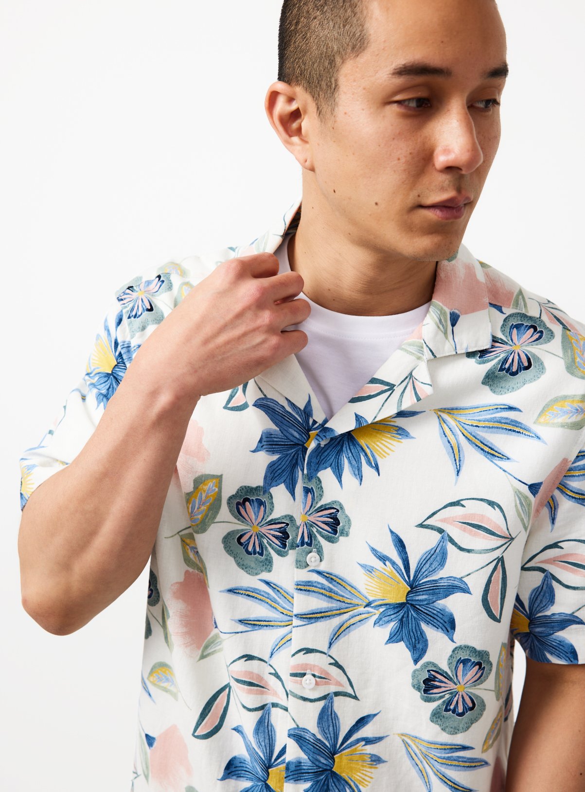 Floral Print Linen Blend Revere Shirt