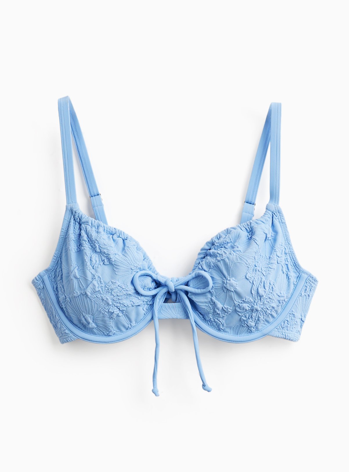 Blue Floral Textured Wired Bikini Top 