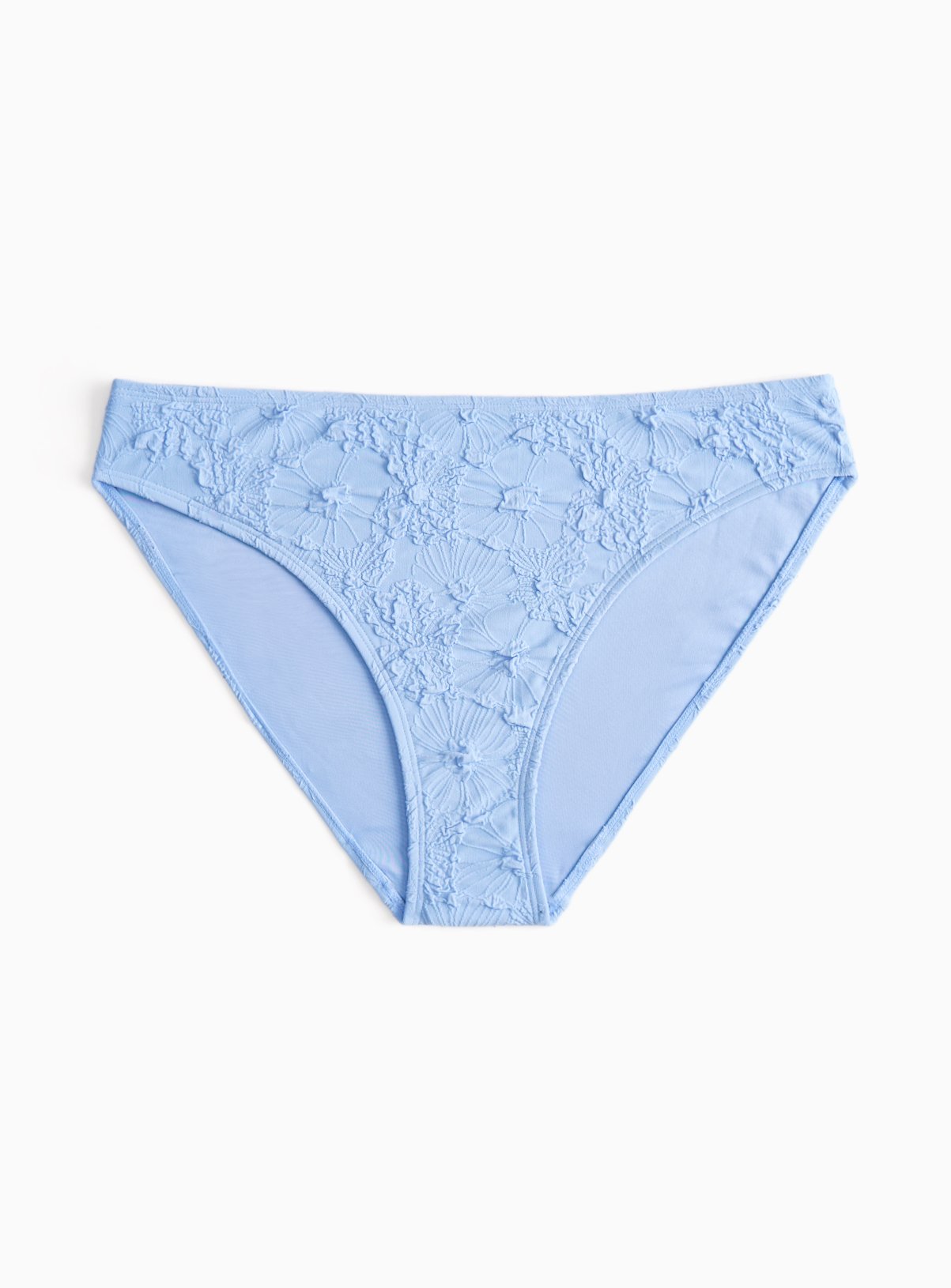 Blue Floral Print Textured High Leg Bikini Bottoms 
