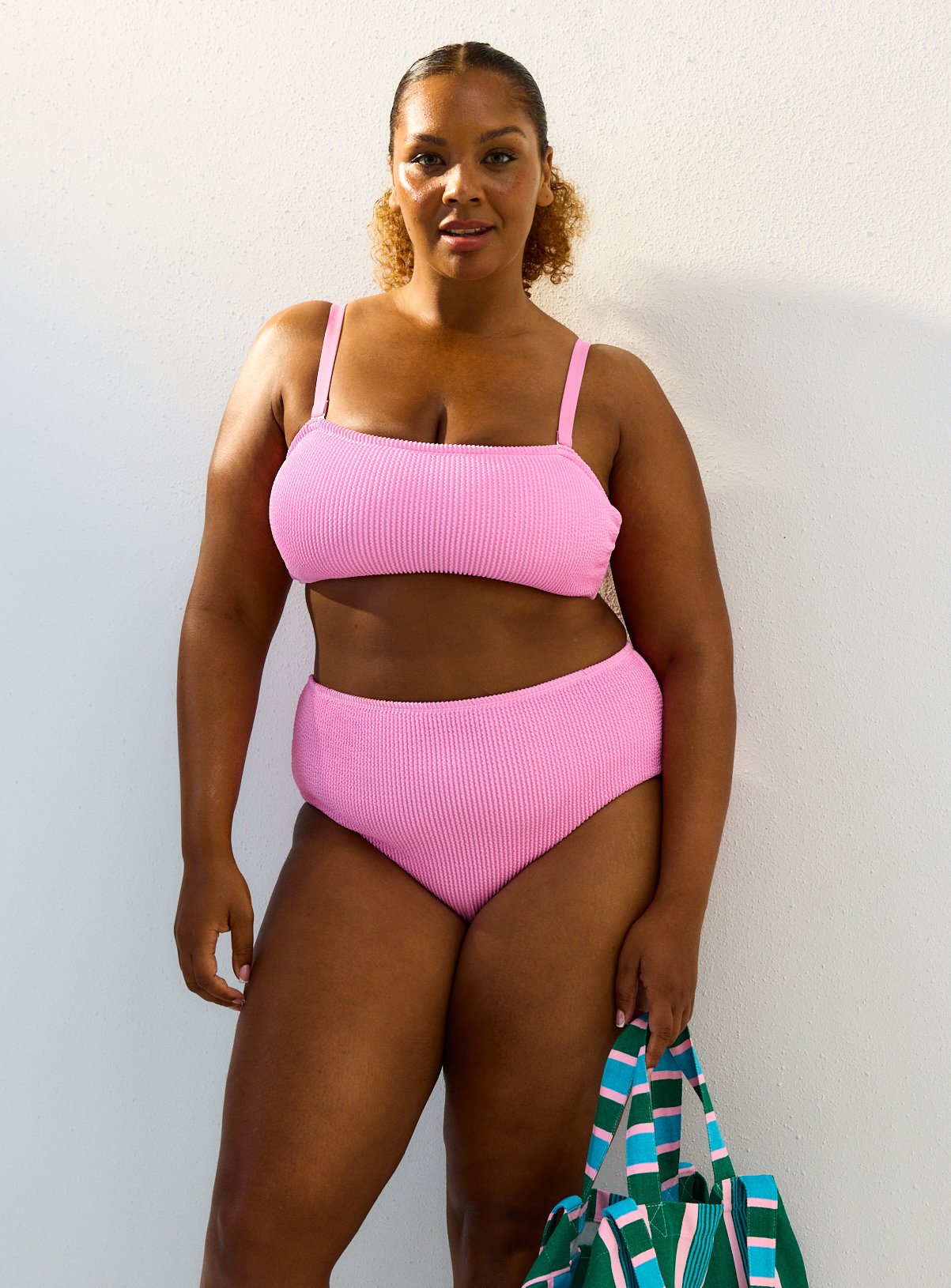 Pink Crinkle Bandeau Bikini Top