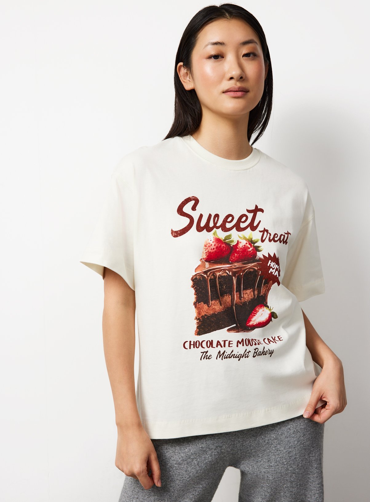 Cream Sweet Treat Print Oversized T-Shirt