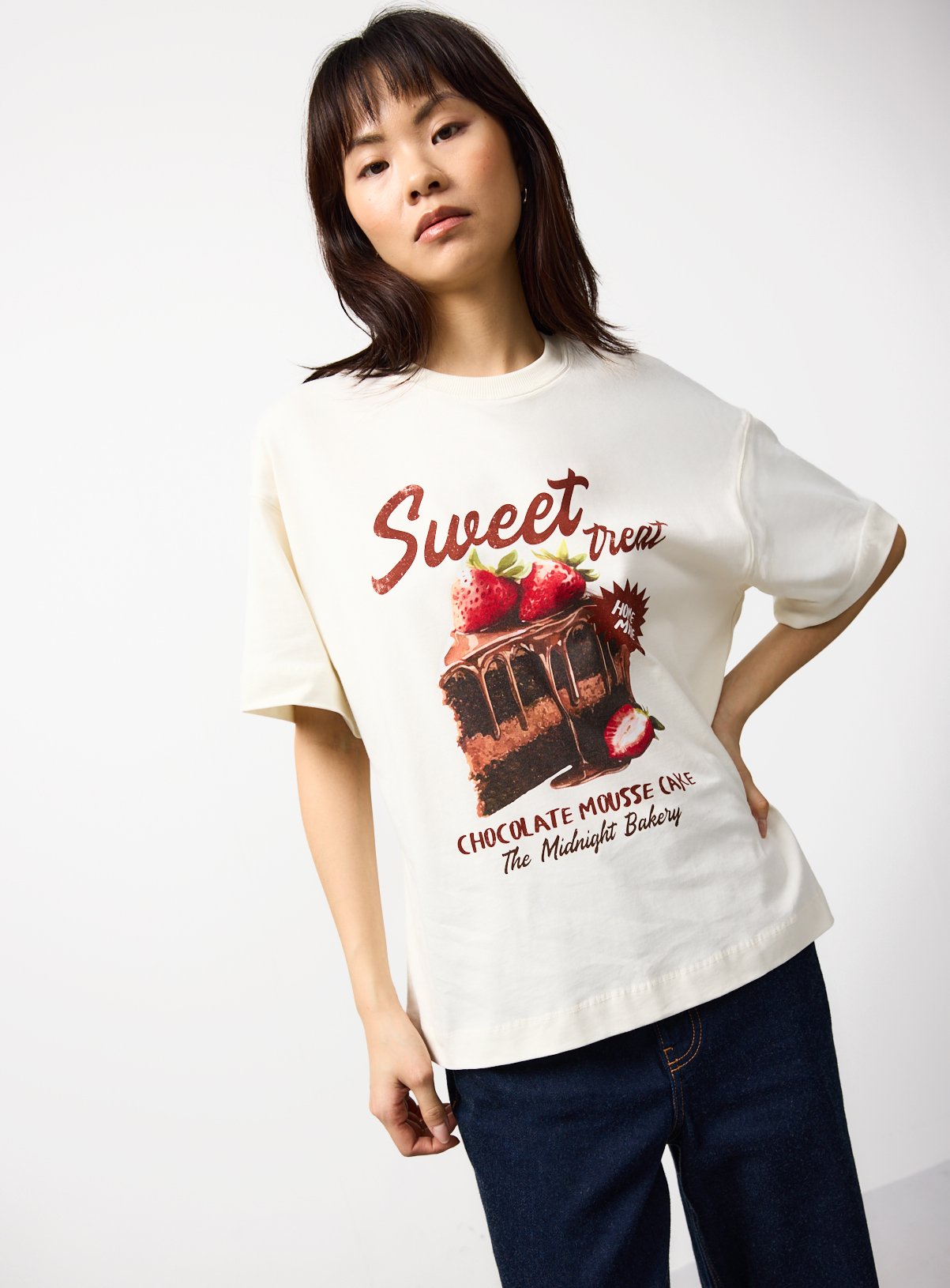 Cream Sweet Treat Print Oversized T-Shirt XXL