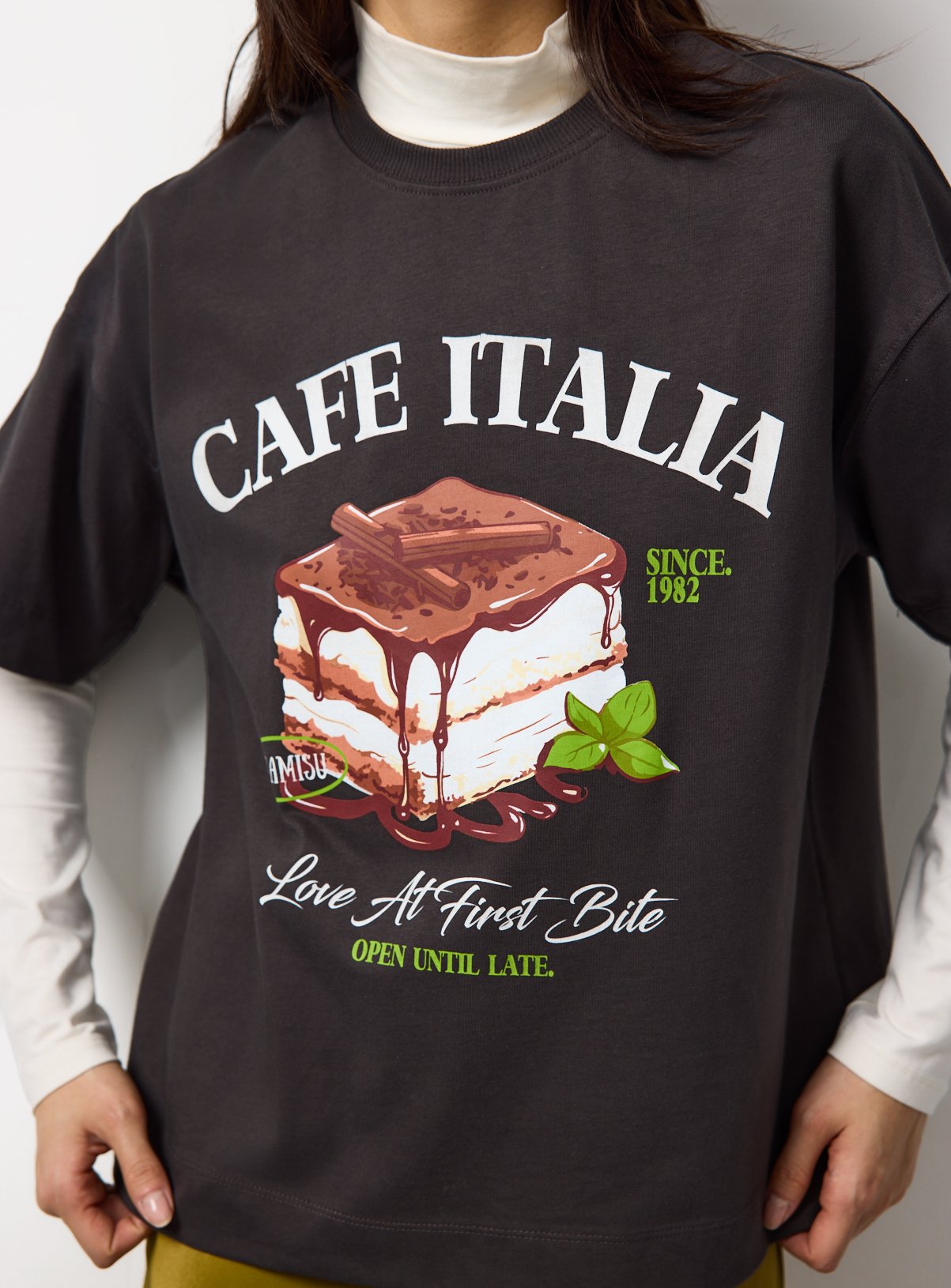 Charcoal Tiramisu Print Oversized Fit T-Shirt 