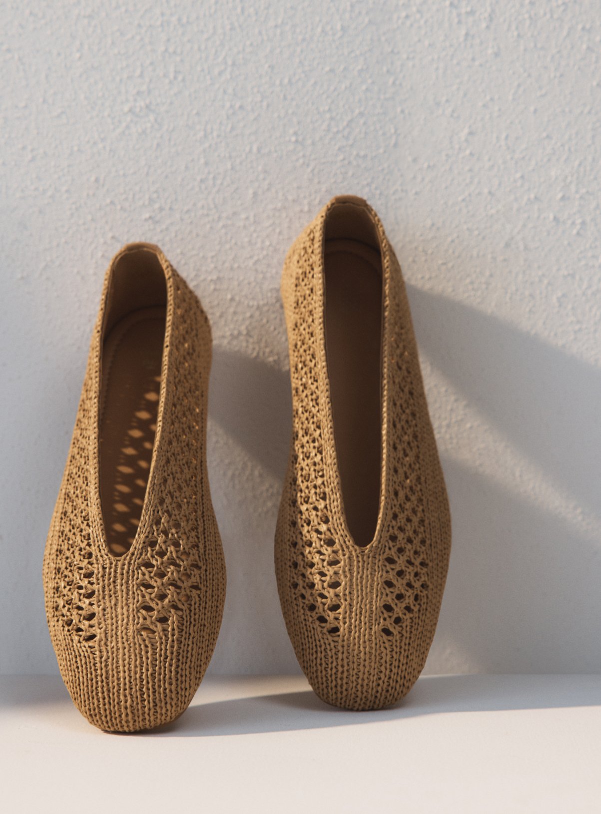 Neutral Raffia Effect Ballerina Shoes 