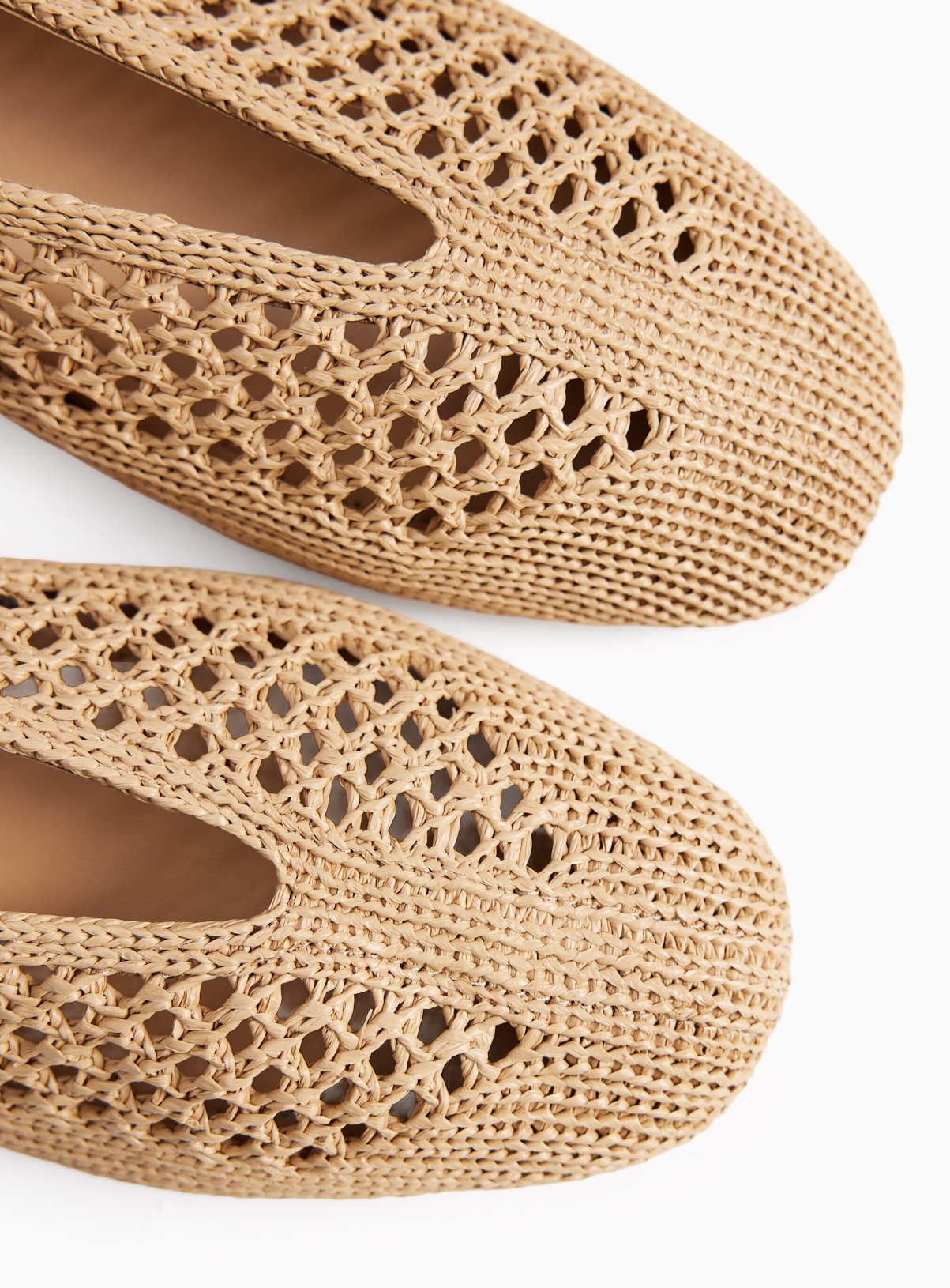 Neutral Raffia Ballerina Shoes 