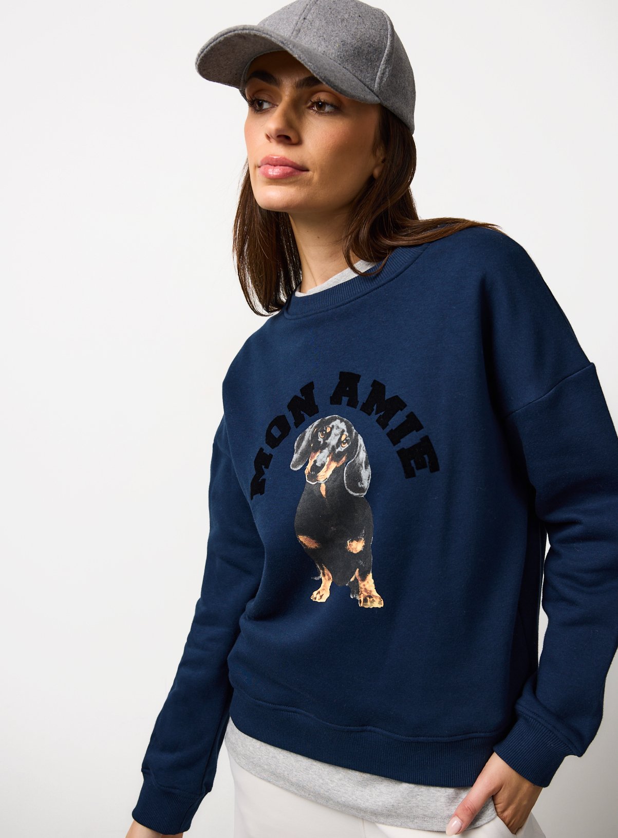 Navy Dog Graphic Relaxed Sweatshirt
