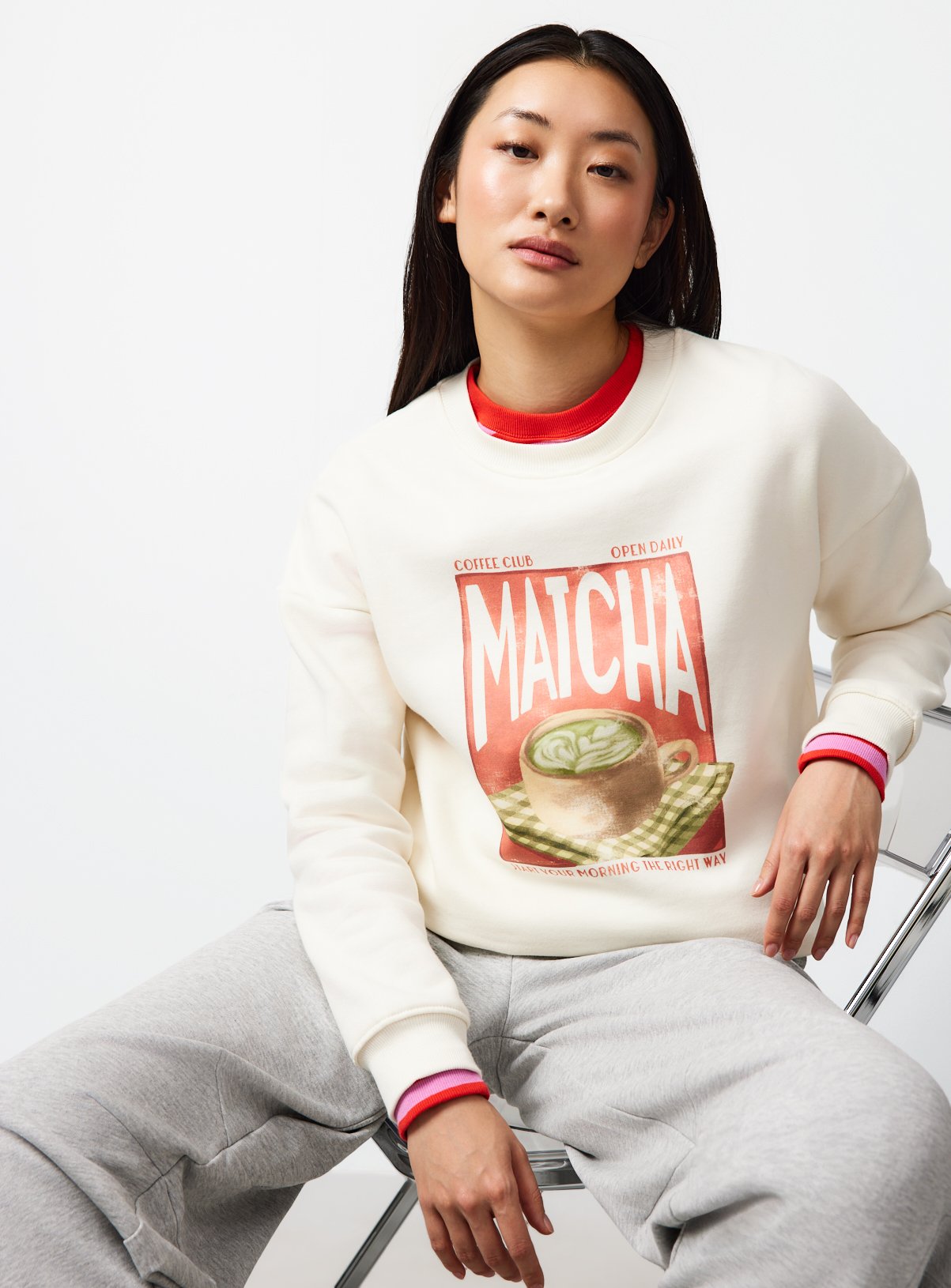 Cream Matcha Graphic Relaxed Sweatshirt 