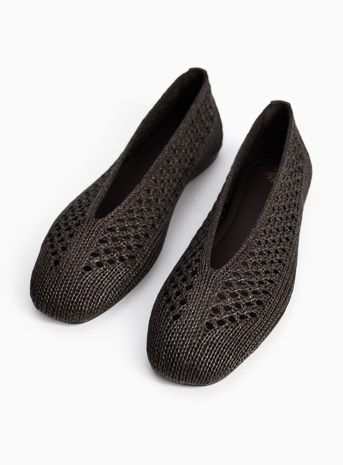 Brown Raffia Effect Ballerina Shoes