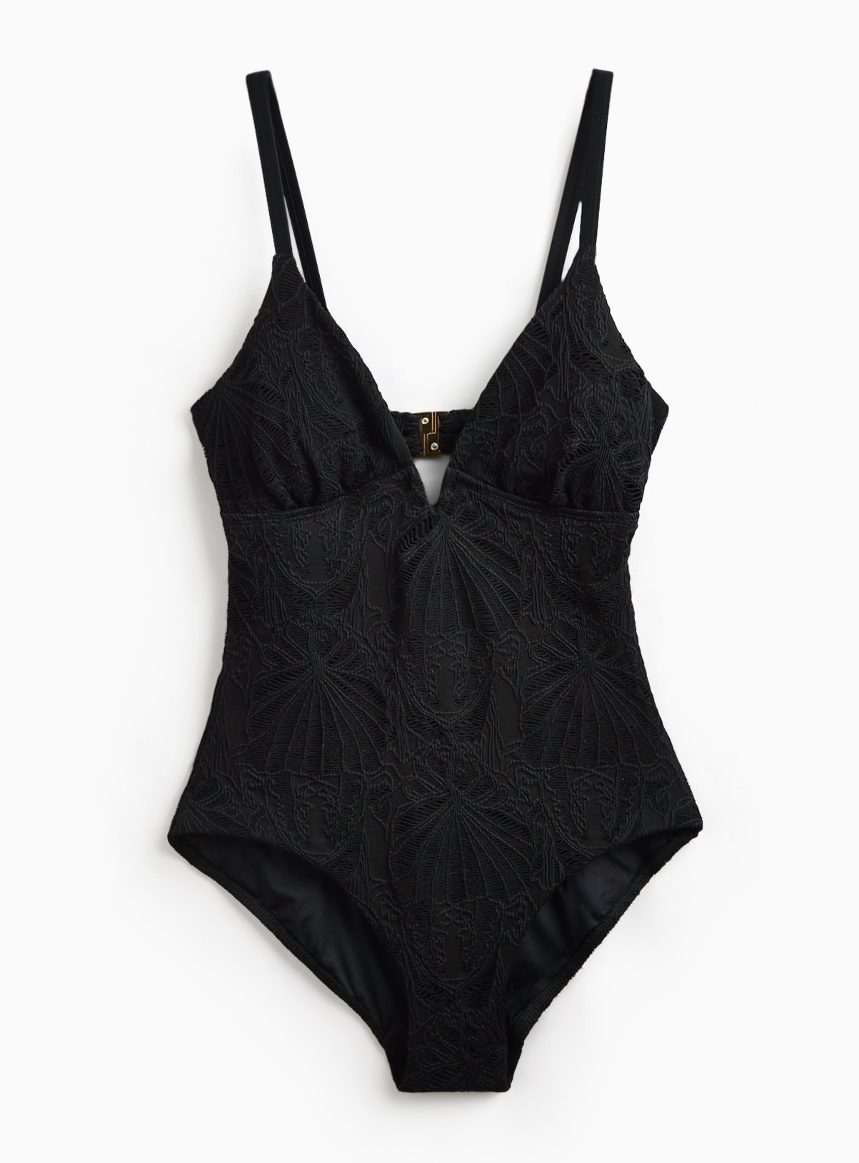 Black Crochet Print Swimsuit 