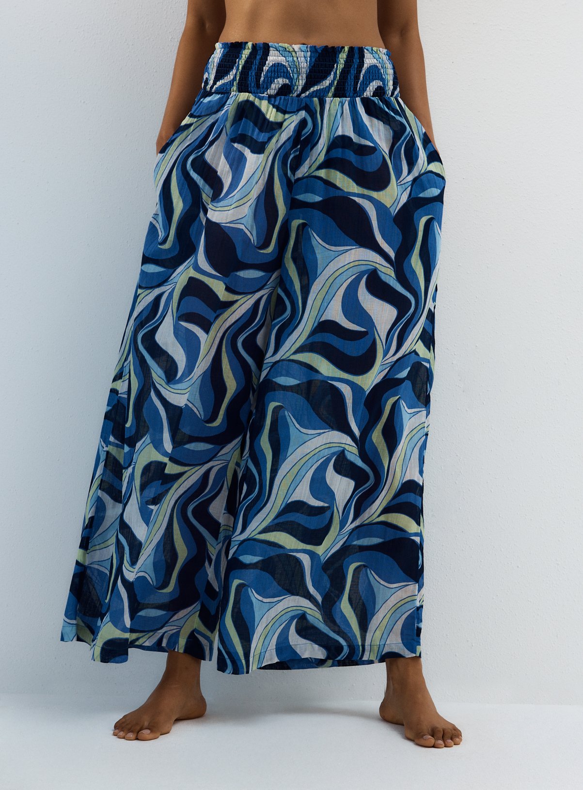 Blue Wave Print Cover Up Trousers 