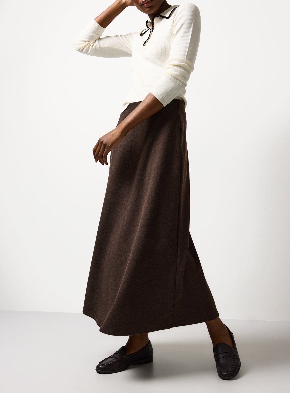 Brown Compact Jersey Full Maxi Skirt 
