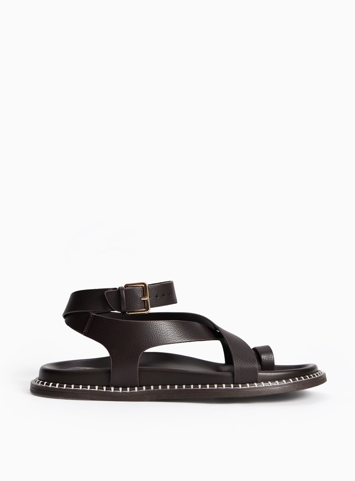 Brown Stitch Detail Footbed Sandals 