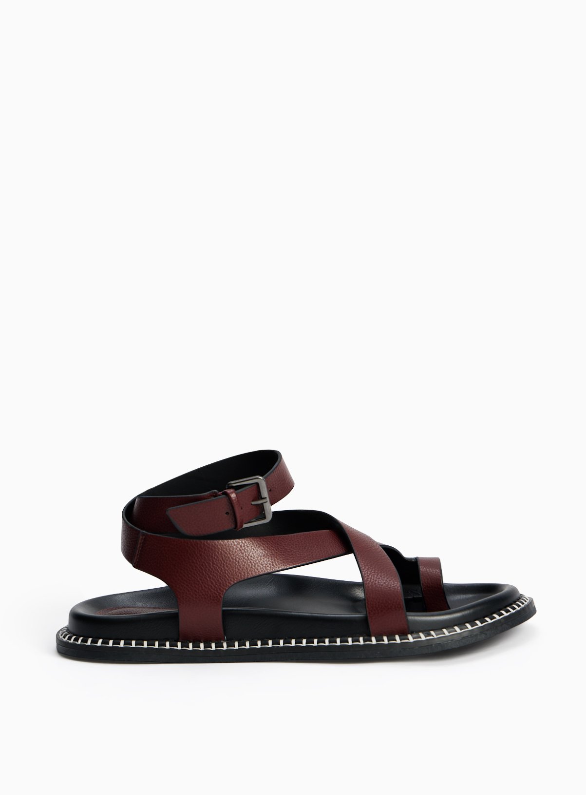 Burgundy Stitch Edge Detail Footbed Sandals 