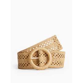 Stone Round Buckle Straw Belt