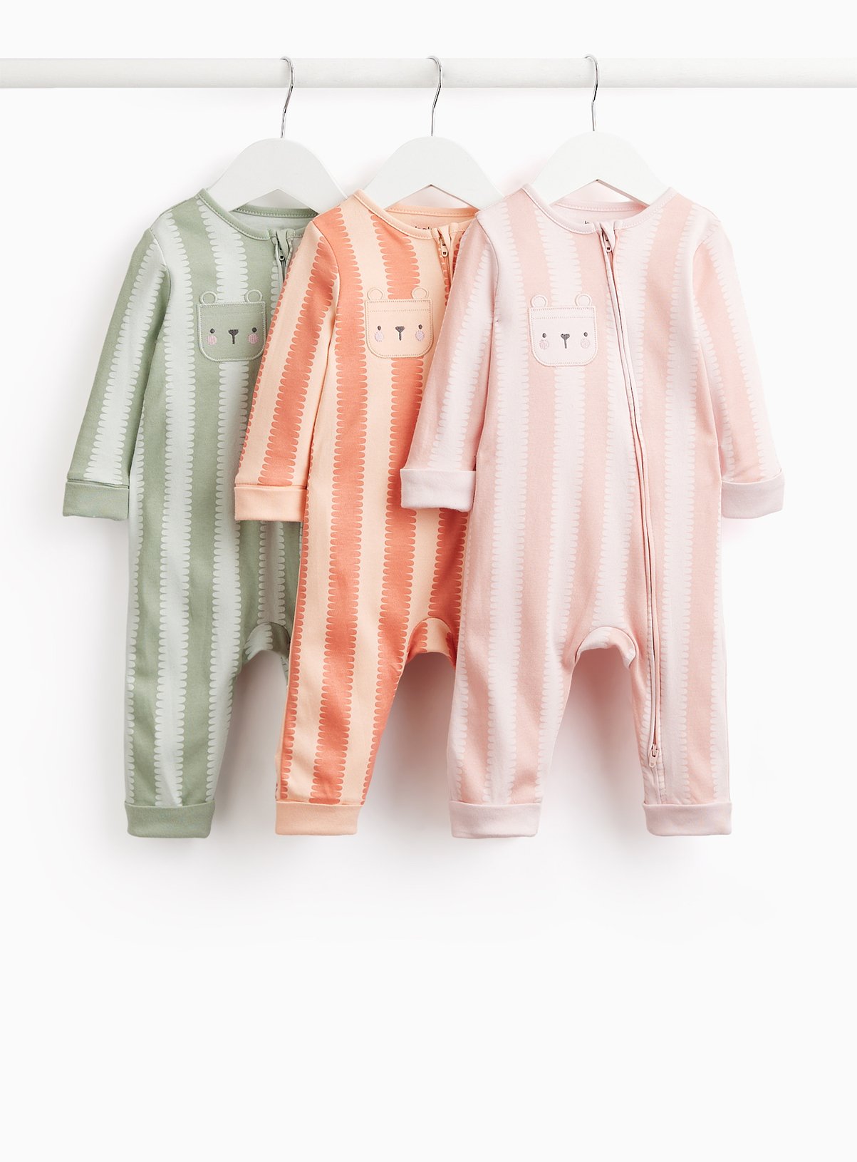 Stripe Print Floral Motif Sleepsuits 3 Pack 