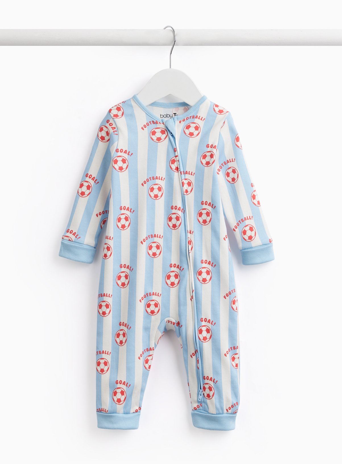 Blue Stripe Football Print Sleepsuit 