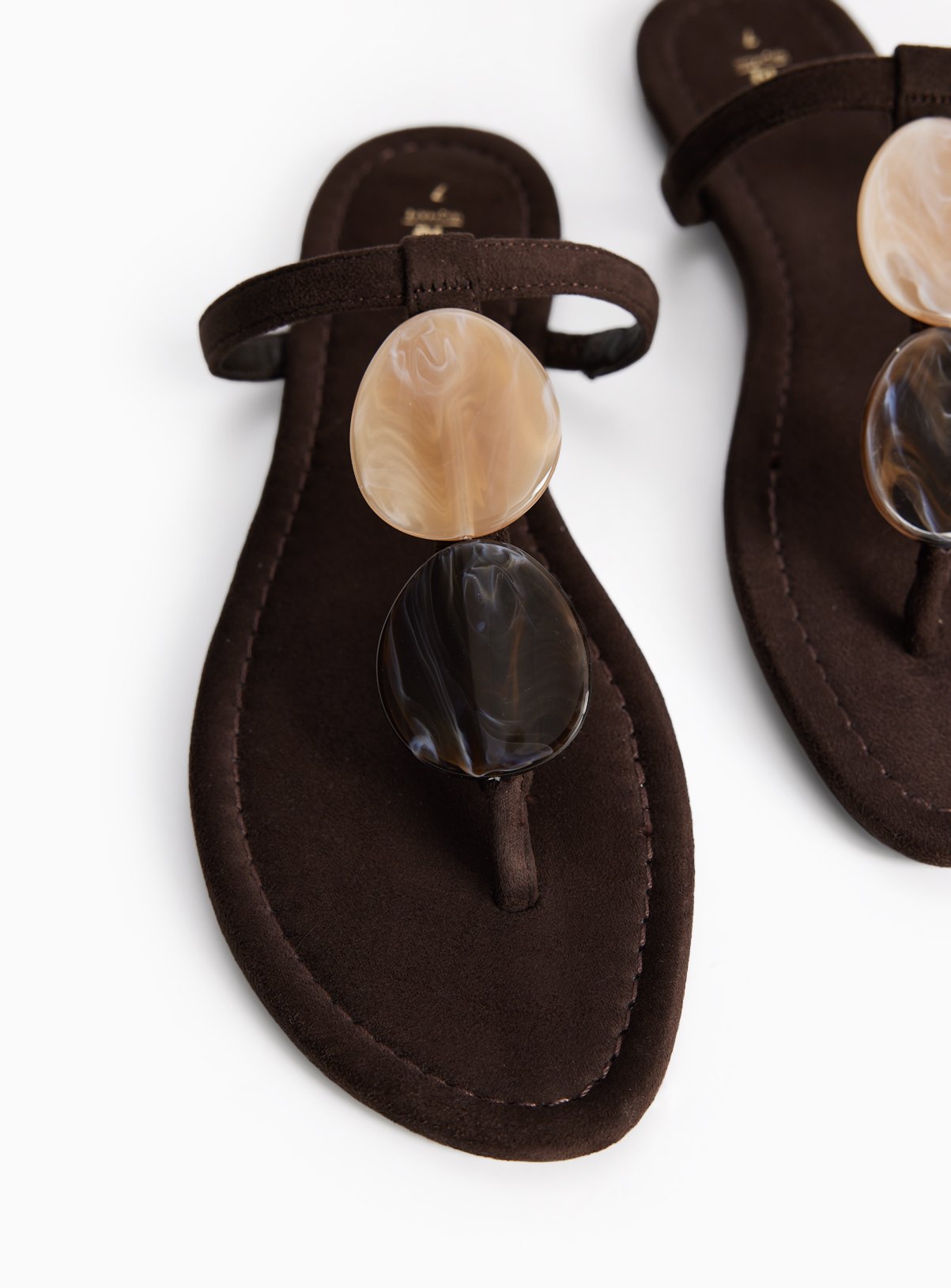 Brown Stone Toe Detail Strappy Sandals 