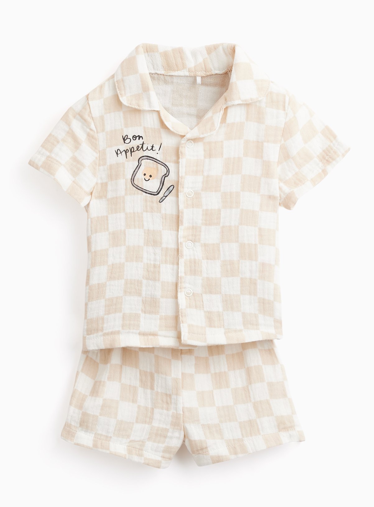 Cream Checkerboard Print Double Cloth Traditional Pyjamas 3-6 months
