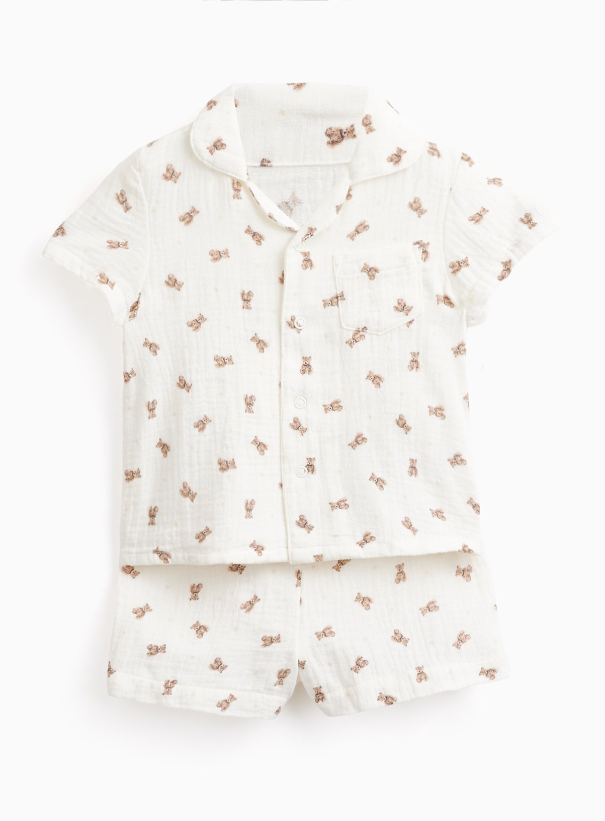 White Bear Print Traditional Shortie Pyjamas 2-3 years