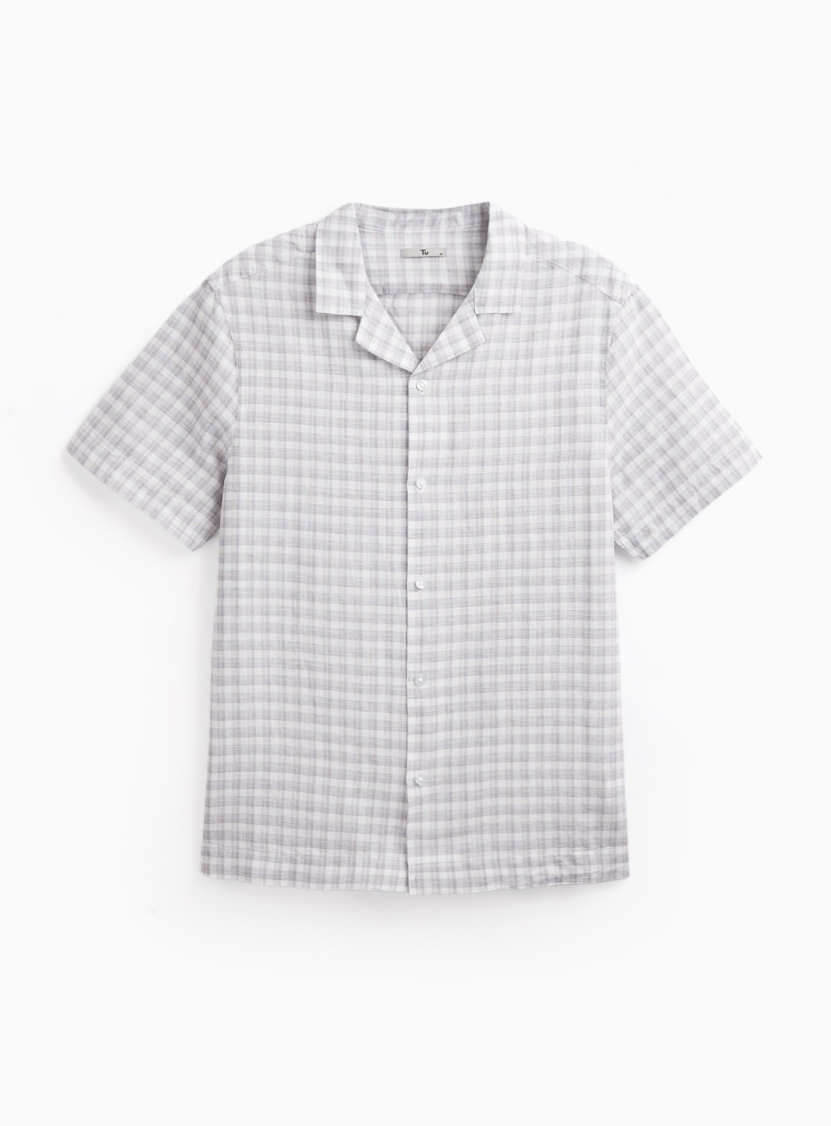 Grey Check Linen Blend Revere Shirt 