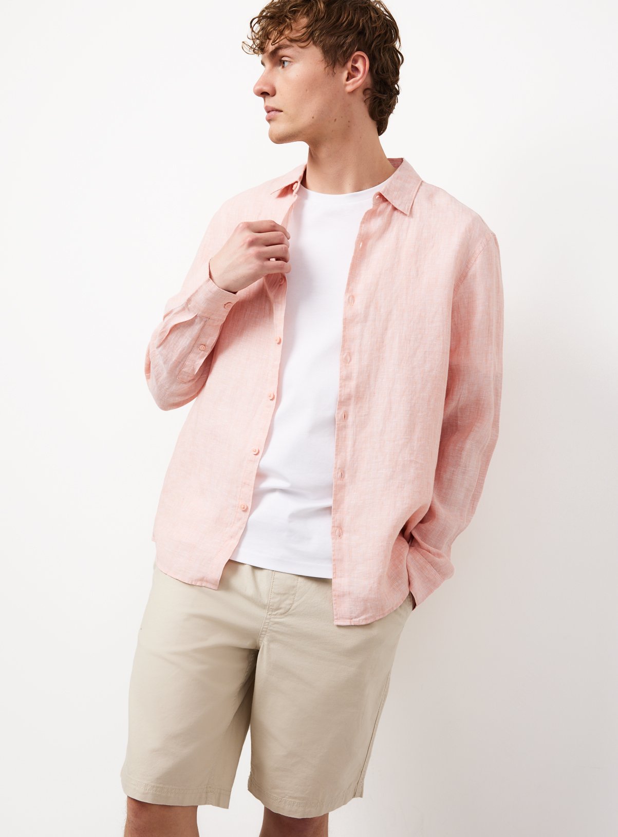 Pink Pure Linen Long Sleeve Shirt M