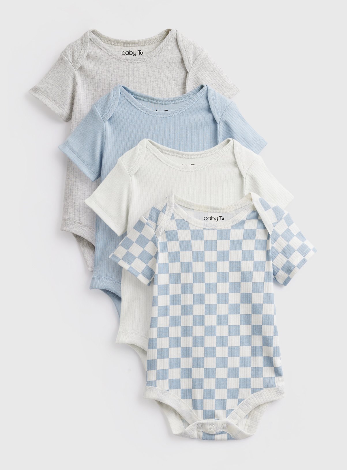 Blue & Checkerboard Print Bodysuits 4 Pack 9-12 months