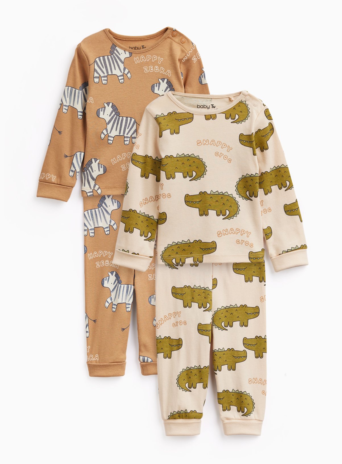 Zebra & Crocodile Print Pyjama Sets 2 Pack Up to 3 mths