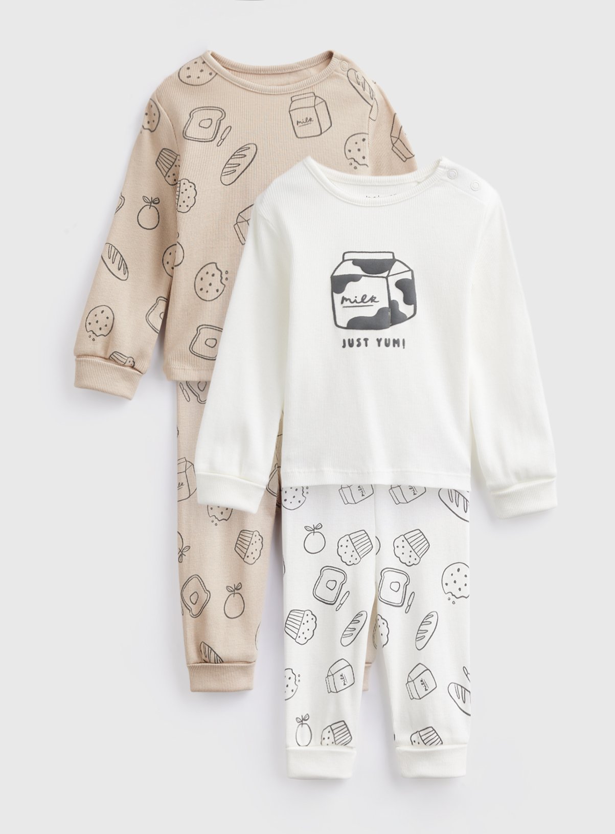 Beige & White Milk Print Pyjamas 2 Pack 6-9 months