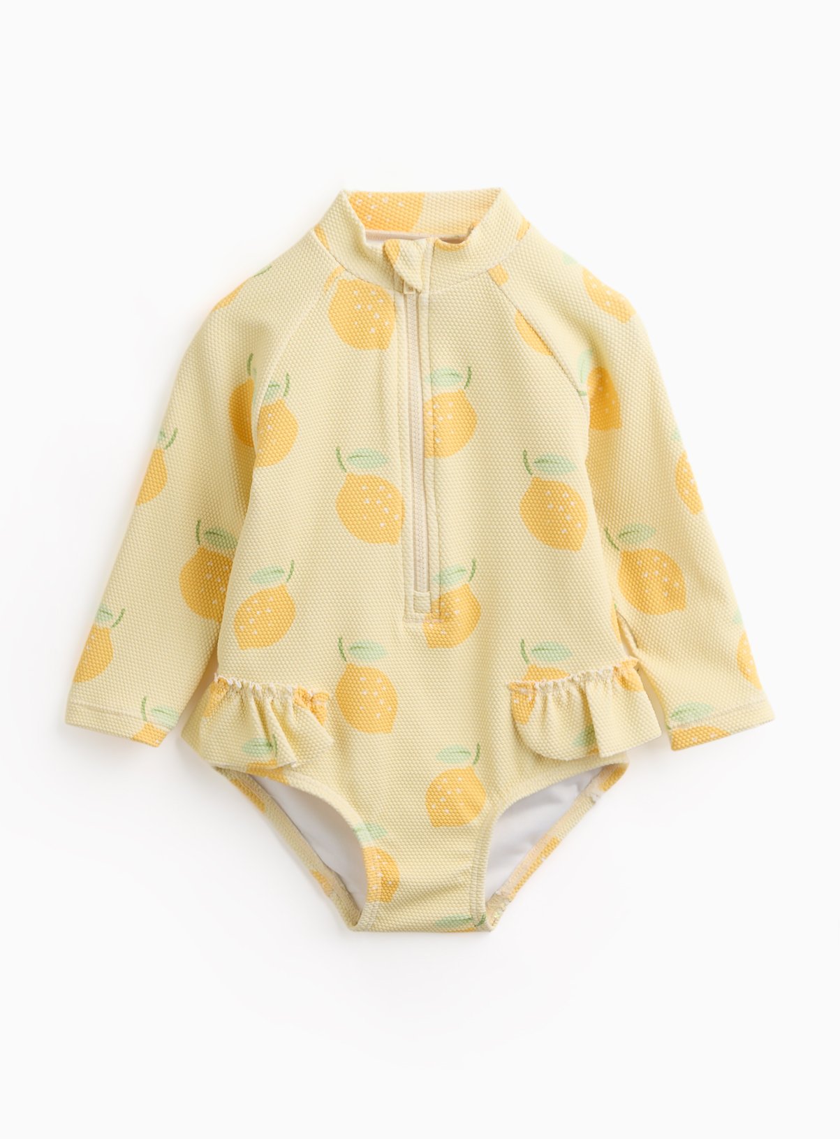 Yellow Lemon Print Long Sleeve Swimsuit