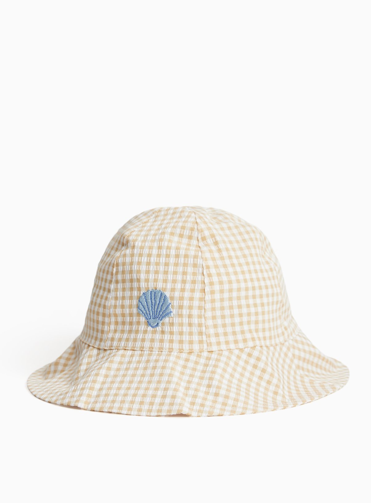 Yellow Gingham Shell Motif Bucket Hat 