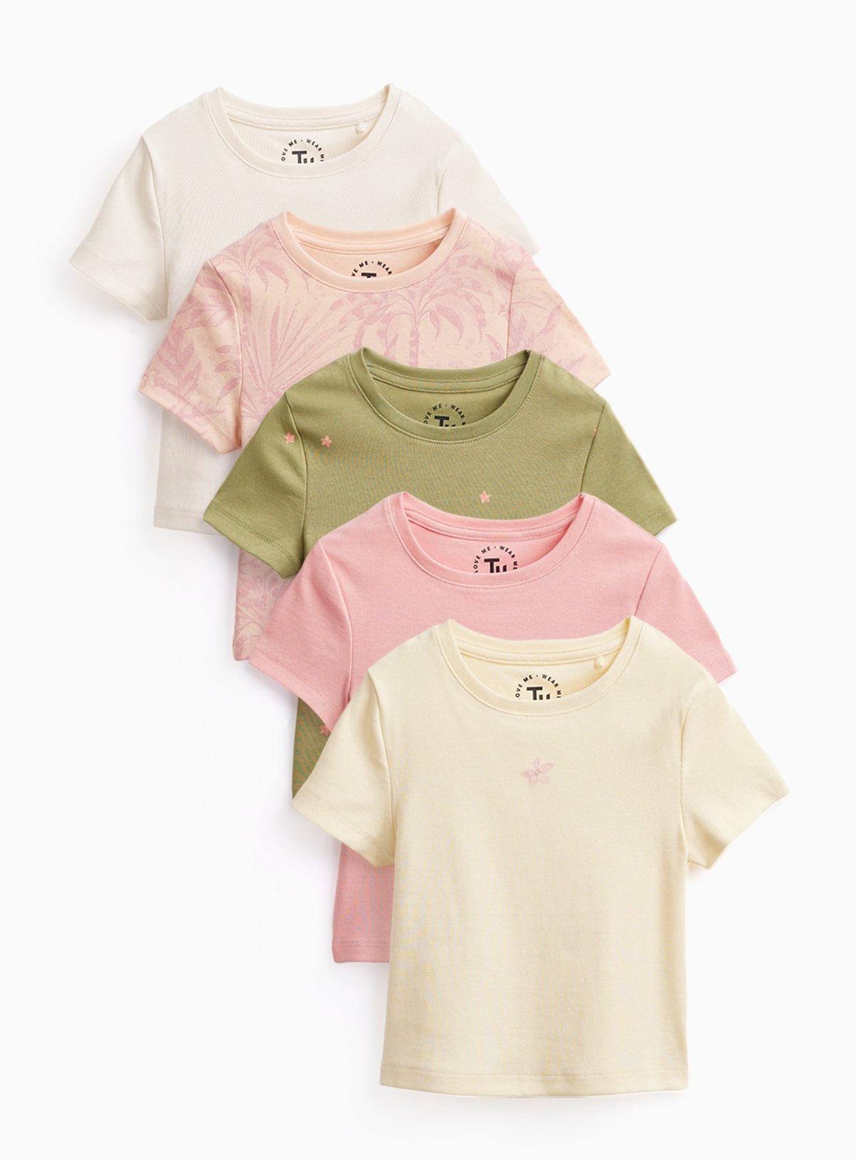 Botanical Print Ribbed T-Shirts 5 Pack 