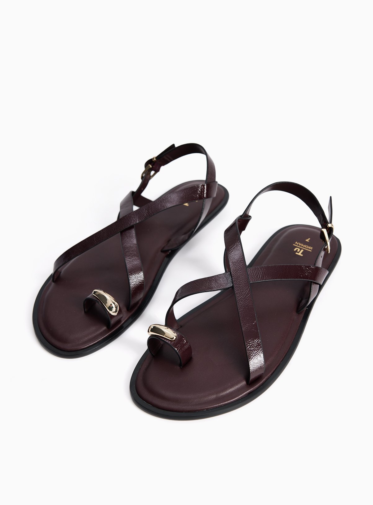 Dark Red Toe Ring Detail Strappy Sandals 6