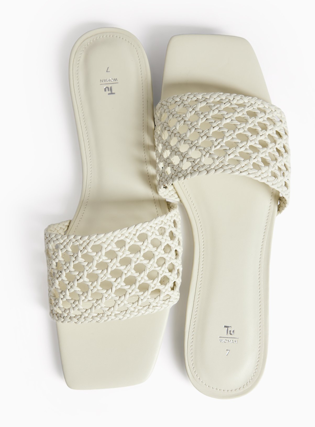Cream Lattice Detail Mule Sandals 7