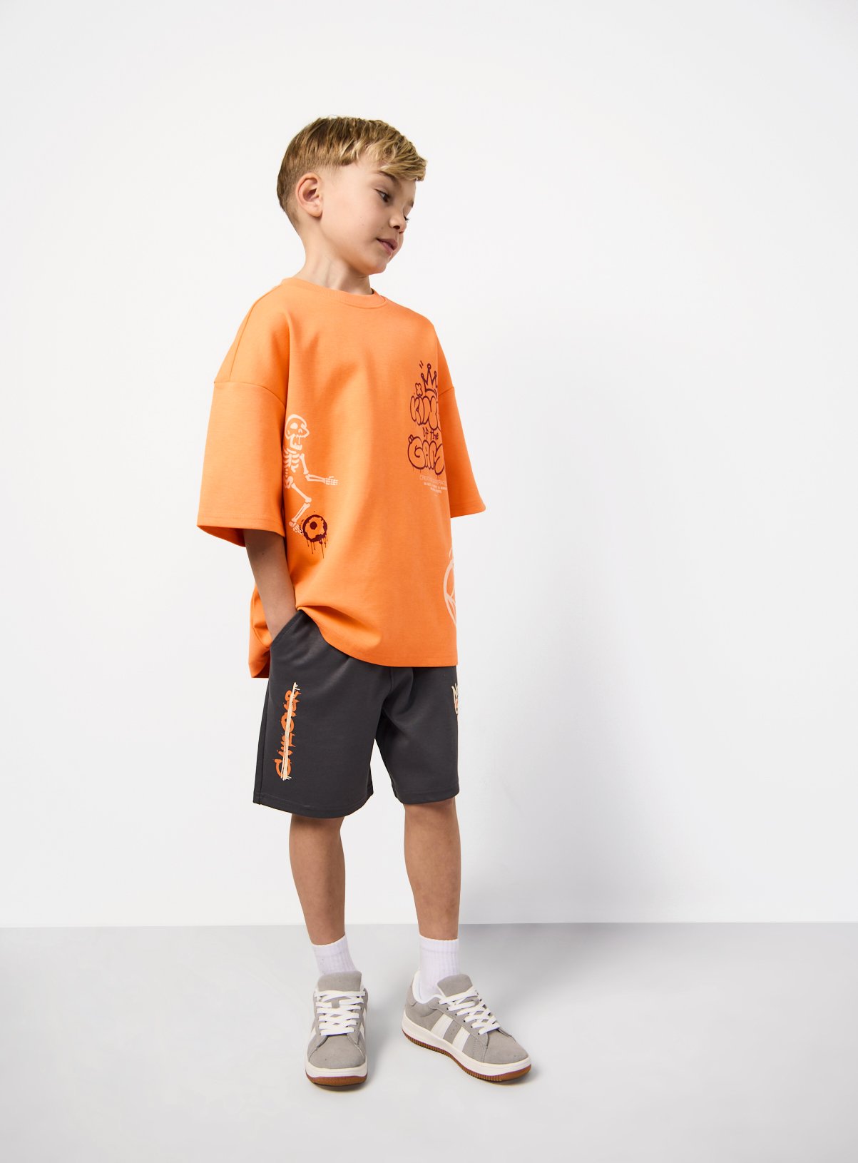 Orange Graphic Print T-Shirt & Shorts Set