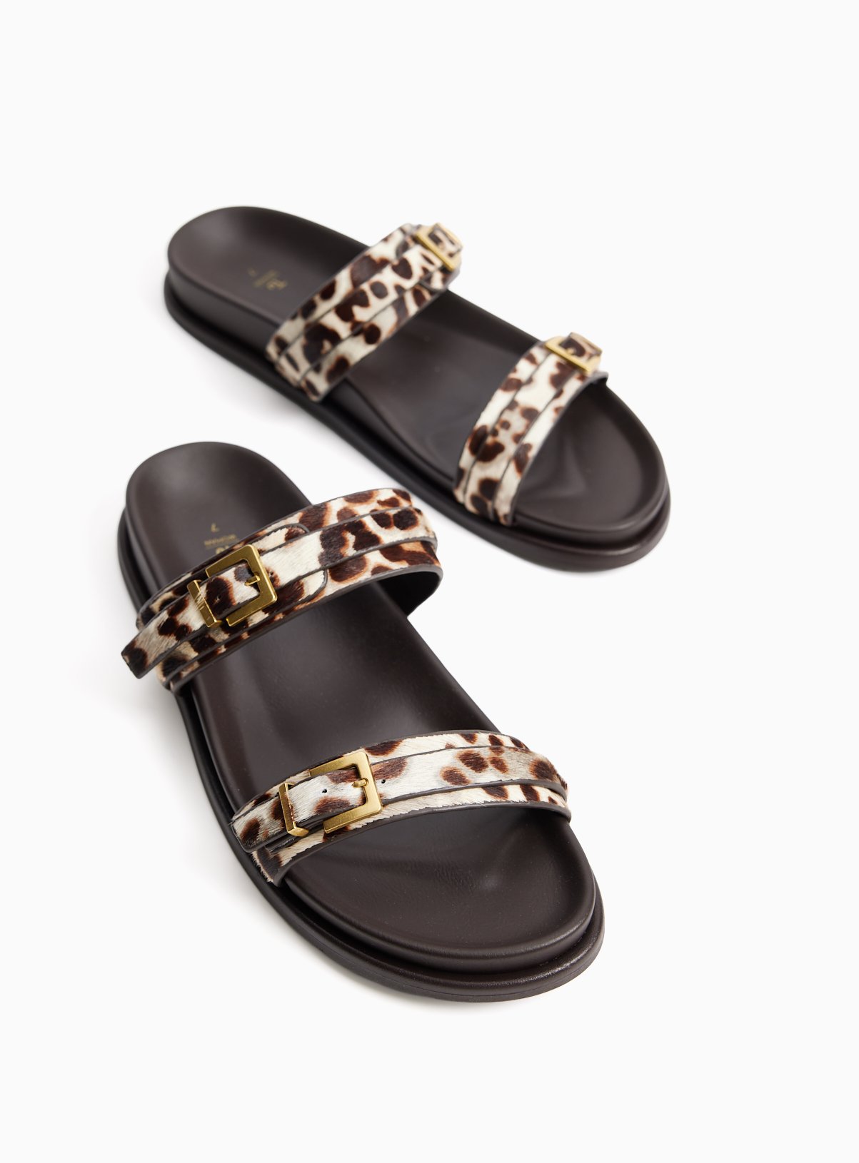 Two Strap Animal Print Leather Sandals 4