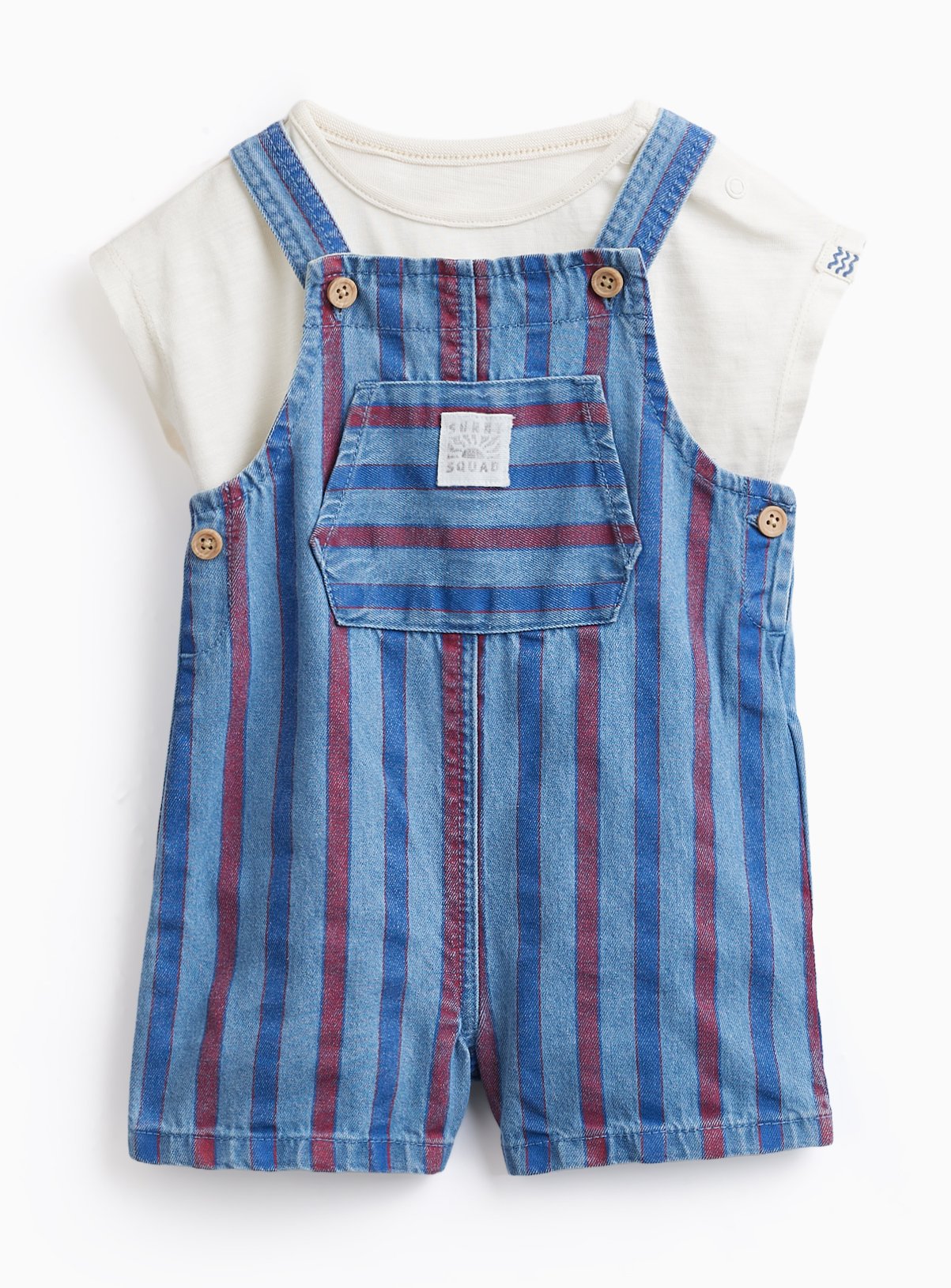 Blue Stripe Print Denim Dungarees & Bodysuit Set 