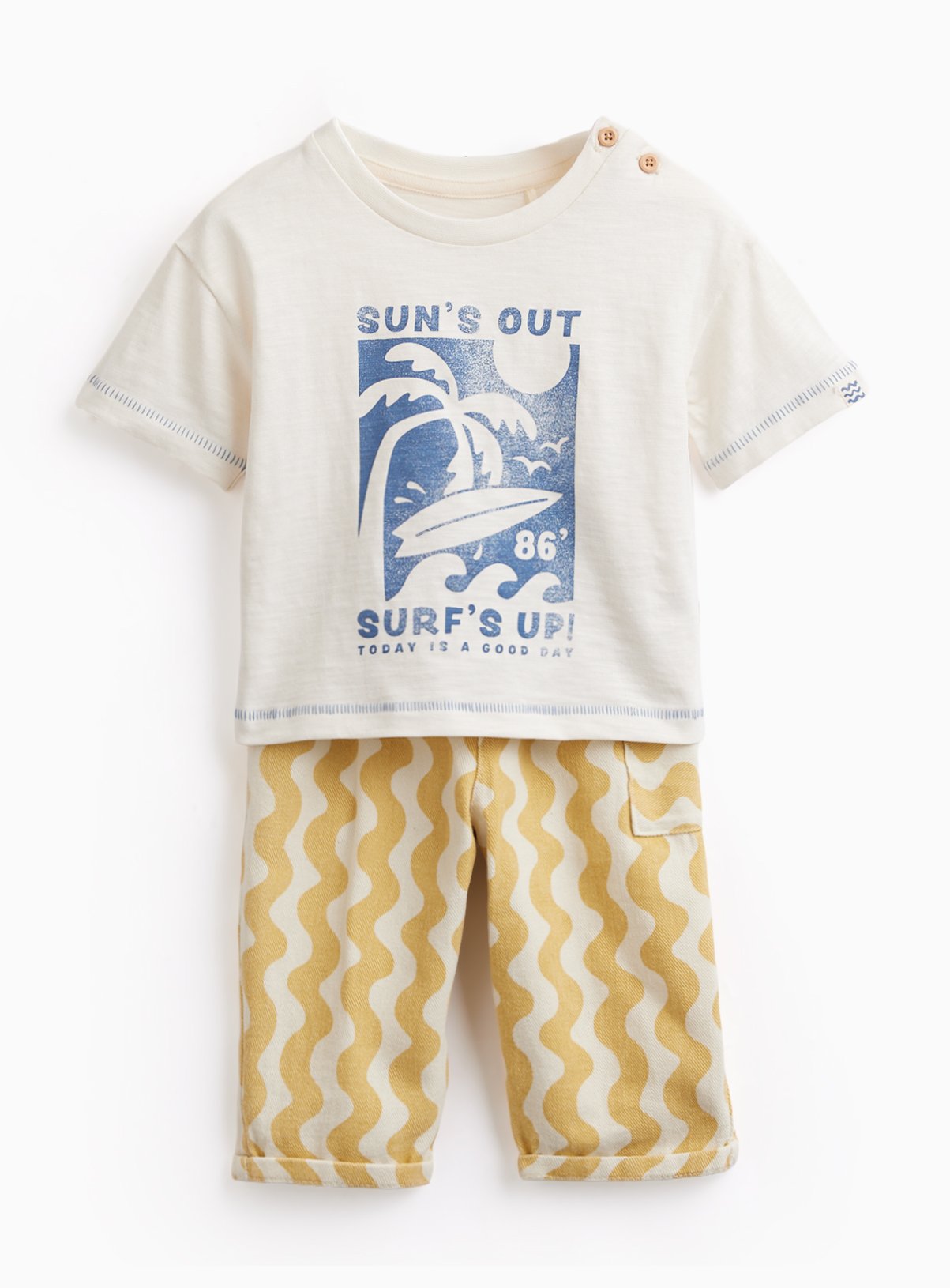 White Surf Graphic T-Shirt & Trousers Set Up to 3 mths