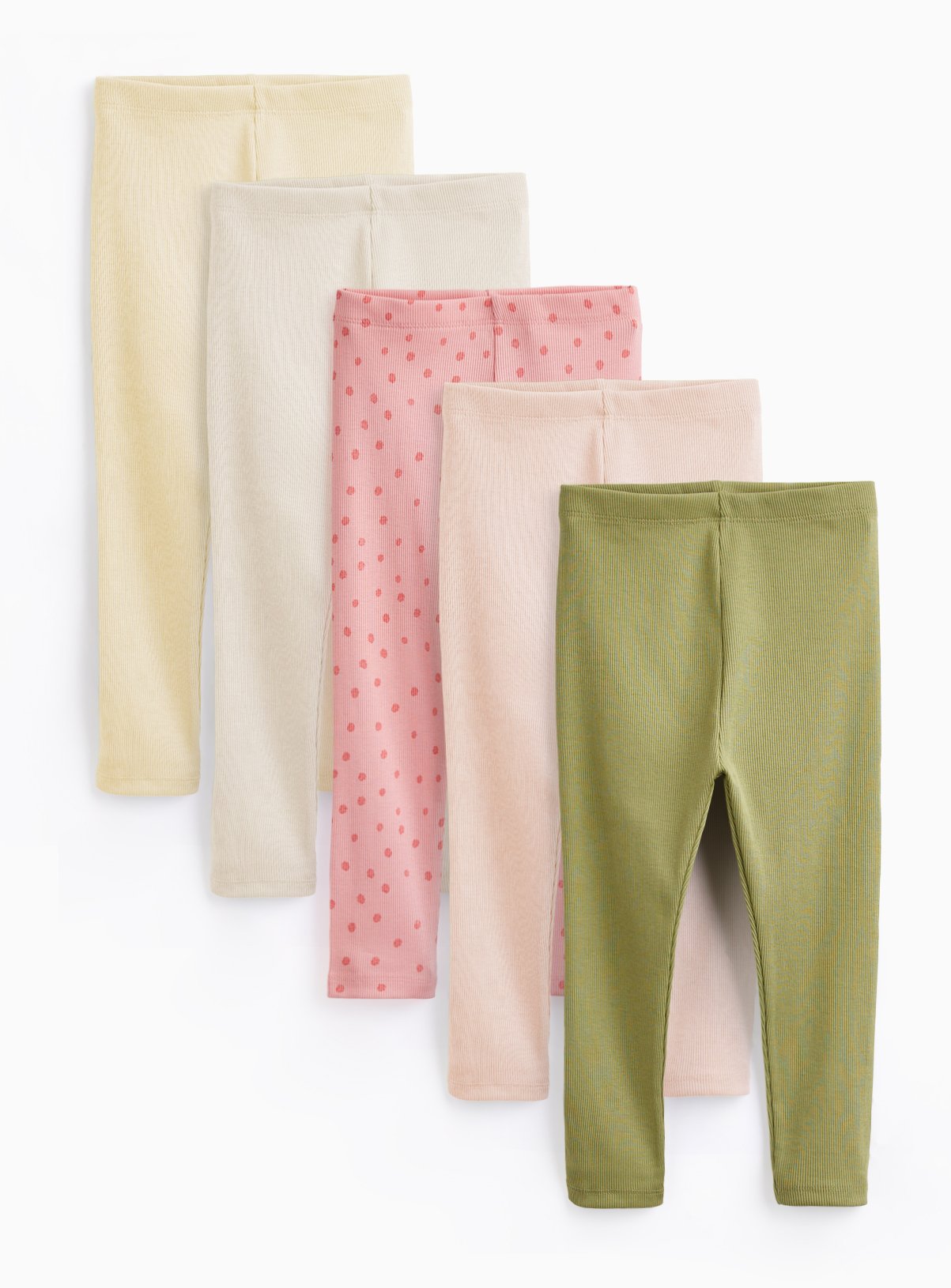 Plain & Polka Dot Print Leggings 5 Pack