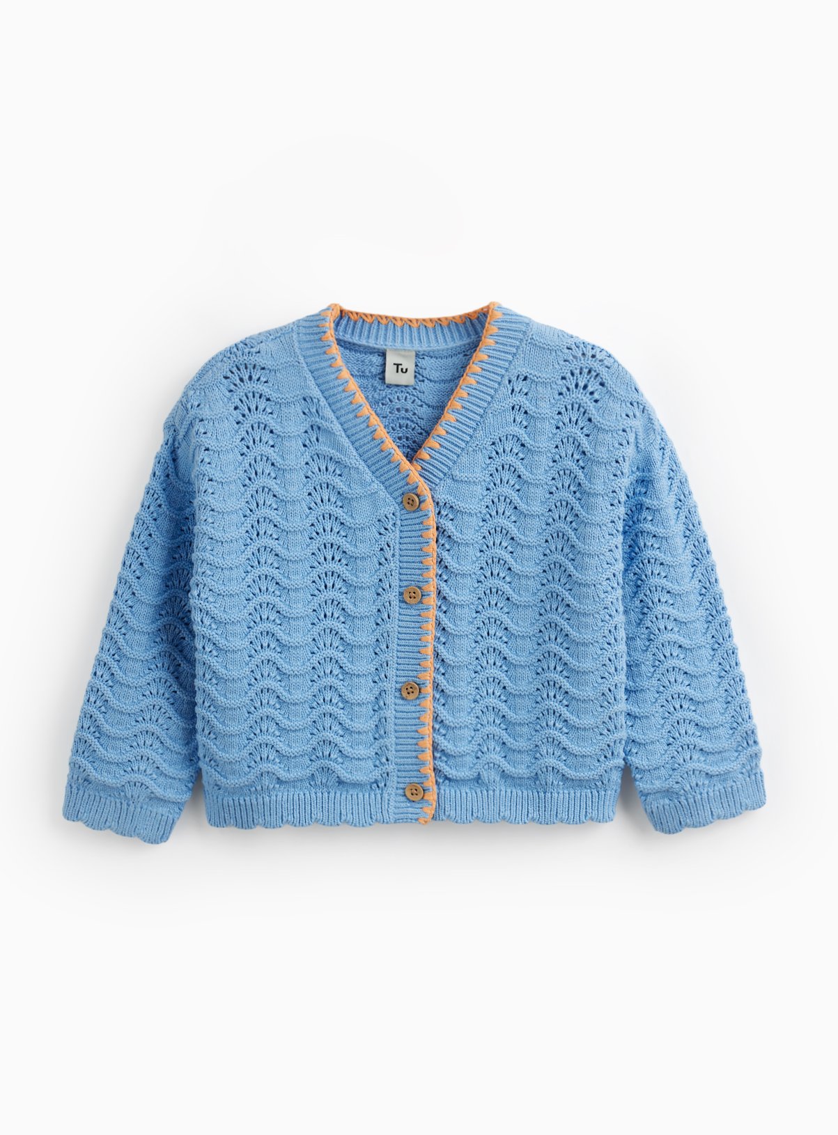 Blue Wavy Crochet Detail Cardigan 