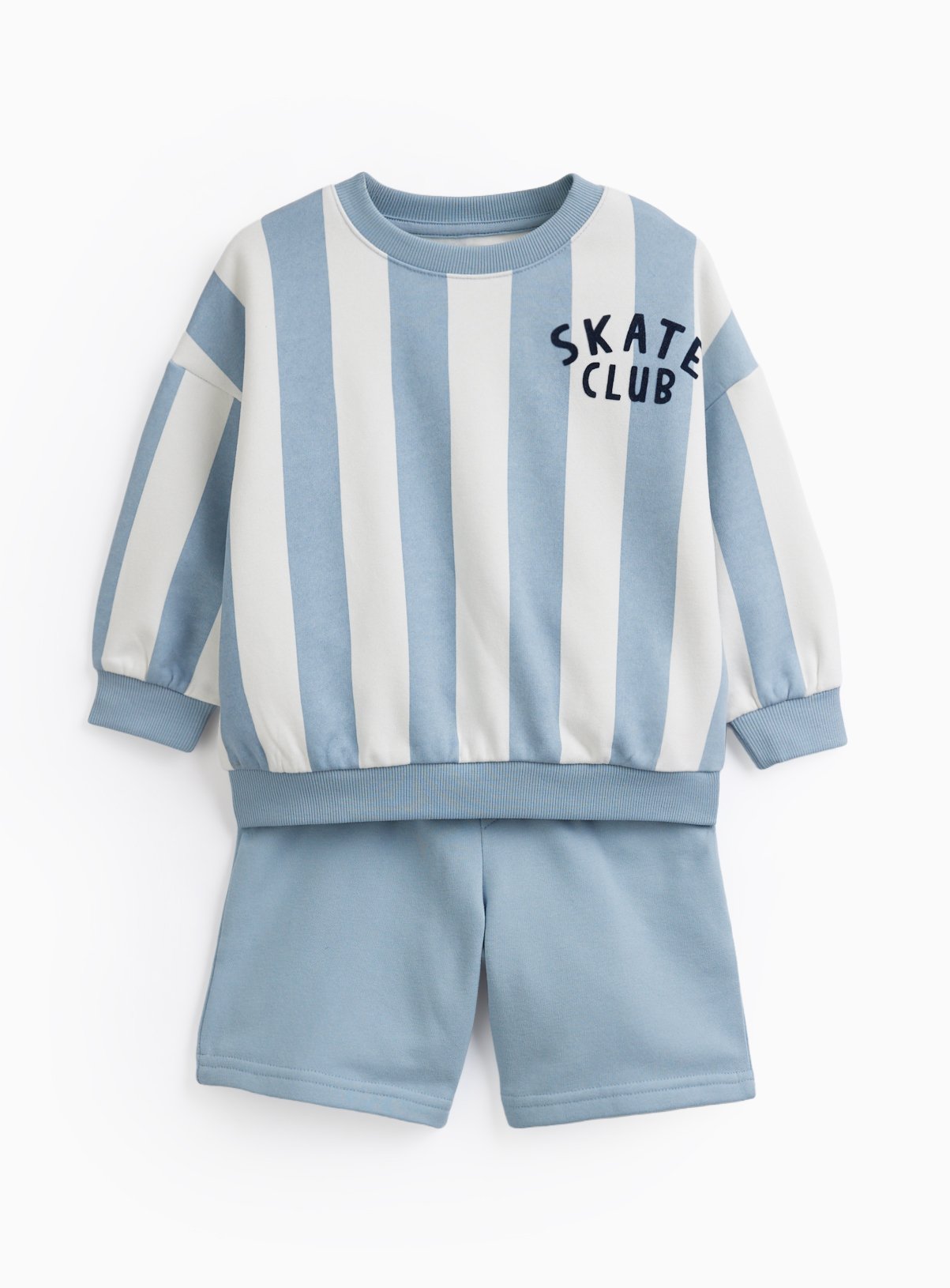 Blue Striped Skate Club Graphic Sweat & Shorts Set