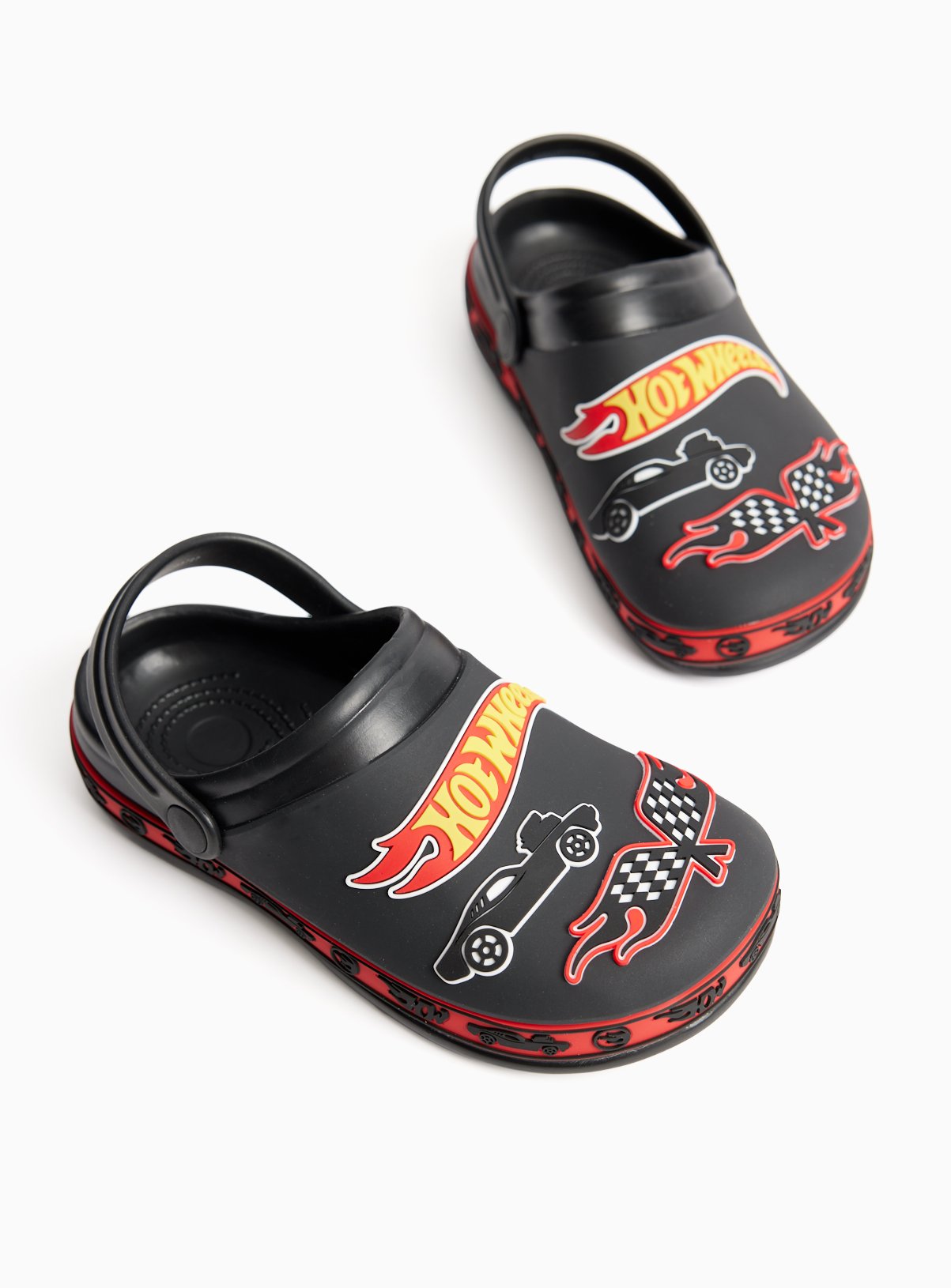 Black Hot Wheels Print EVA Ankle Strap Clogs 
