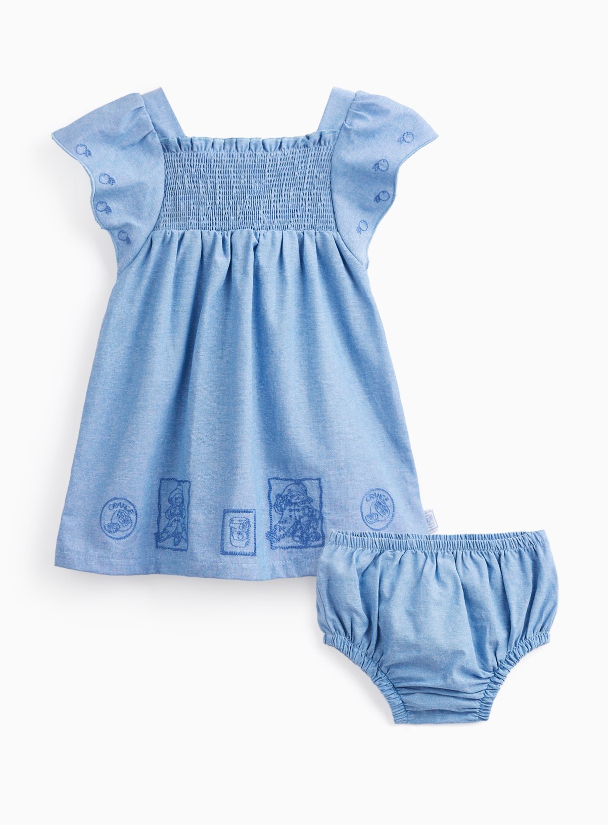 Blue Paddington Print Chambray Dress & Knickers Set 3-6 months