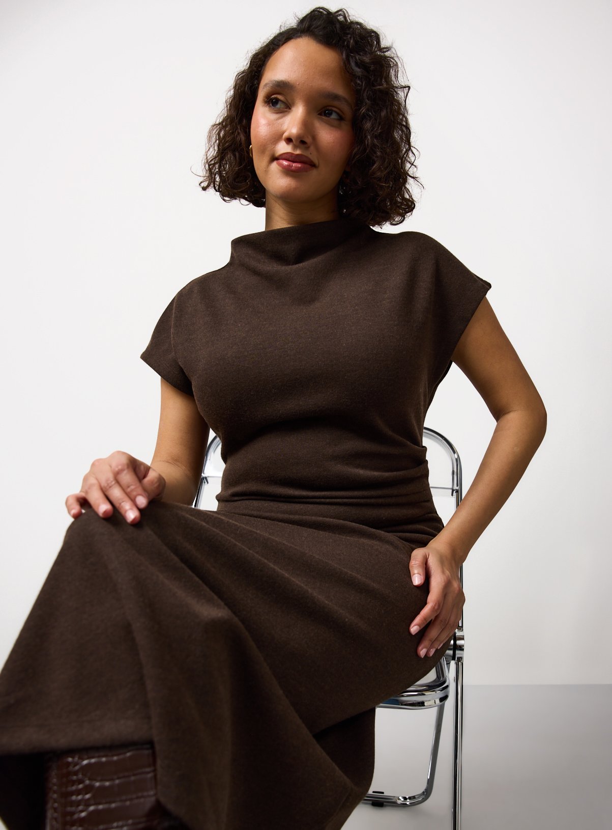 Brown Compact Midi Column Dress 