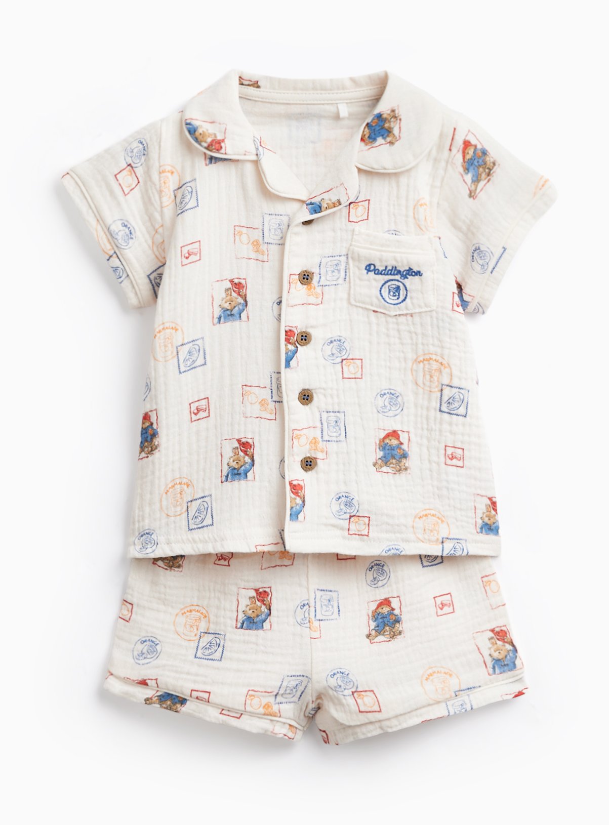 White Paddington Print Shortie Traditional Pyjamas Up to 3 mths