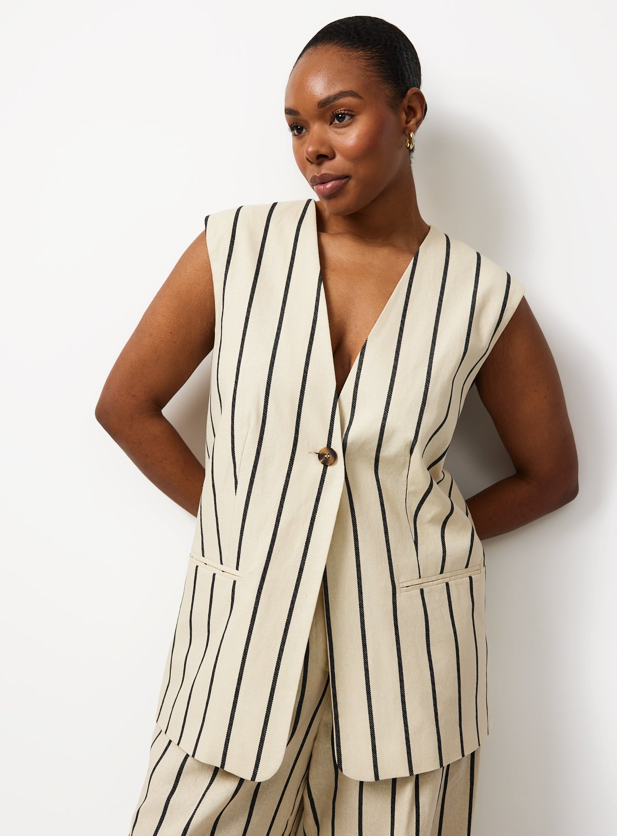 Natural Stripe Linen Blend Co-ord Waistcoat 