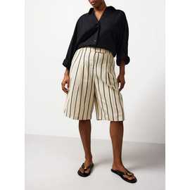 Cream Stripe Tailored Linen Blend Jorts