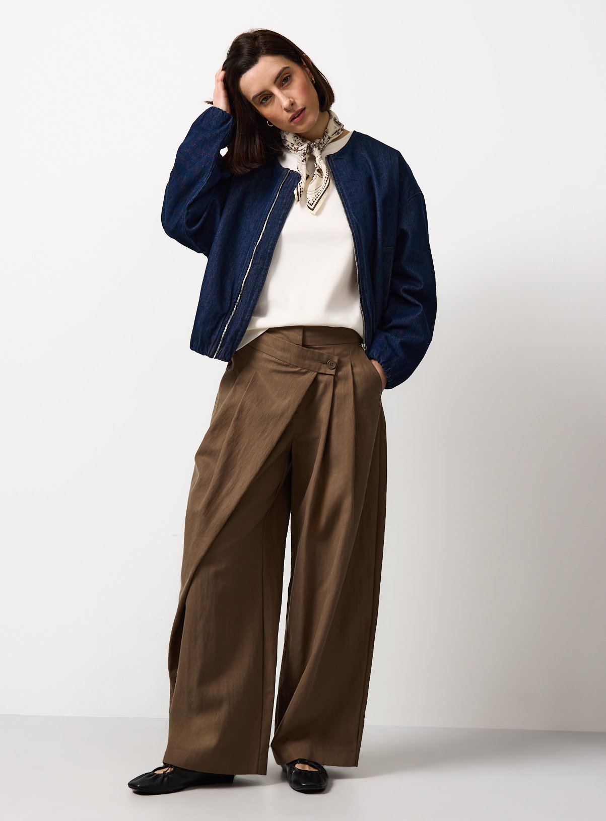 Brown Wrap Front Wide Leg Trousers 