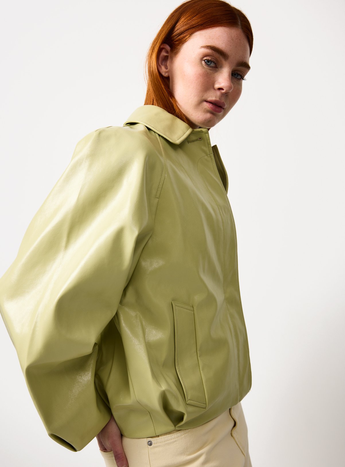 Pistachio PU Bubble Hem Jacket S